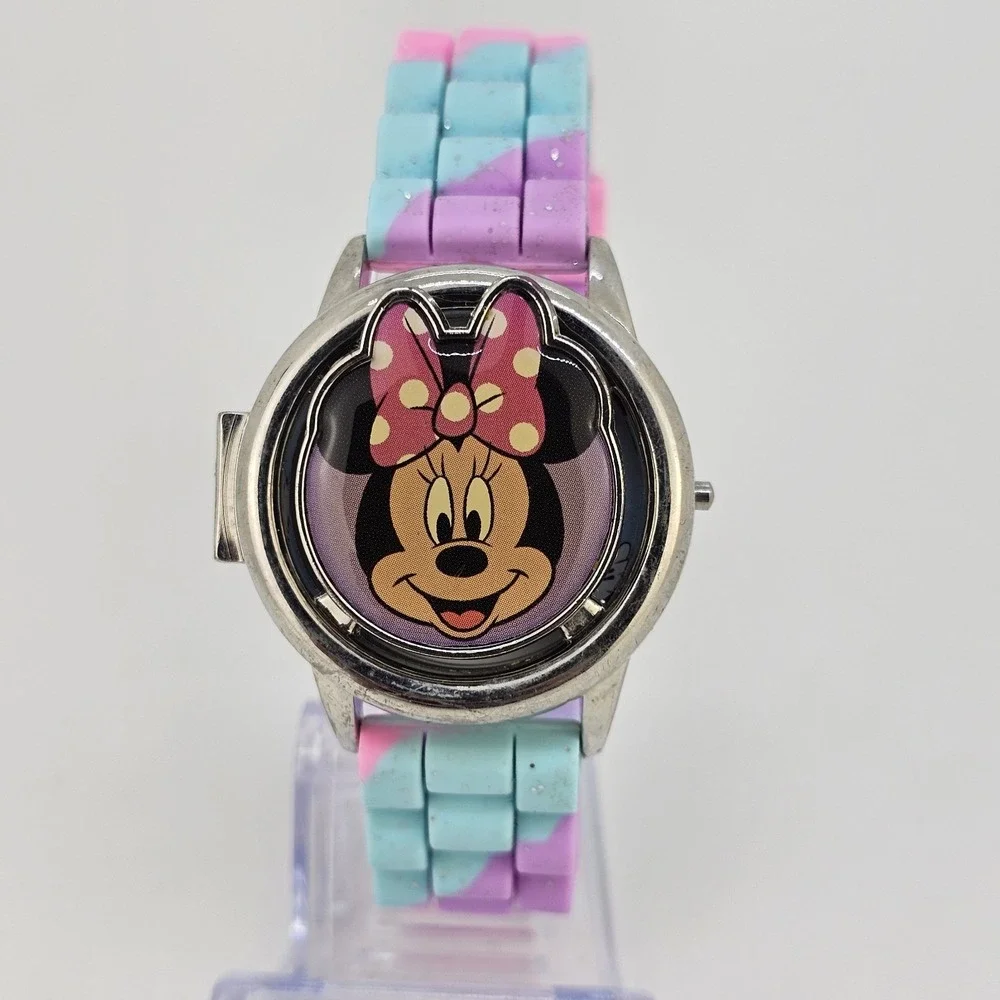 Disney Minnie Mouse Unicorn Spinner Digital LCD Kids Watch 36MM New‎ Battery